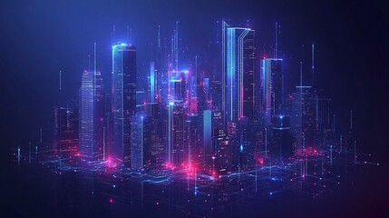 Obraz premium smart city with intelligent infrastructure and connected buildings featuring IoT 5G and AI integration on a dark blue background showcasing futuristic cityscape and innovation