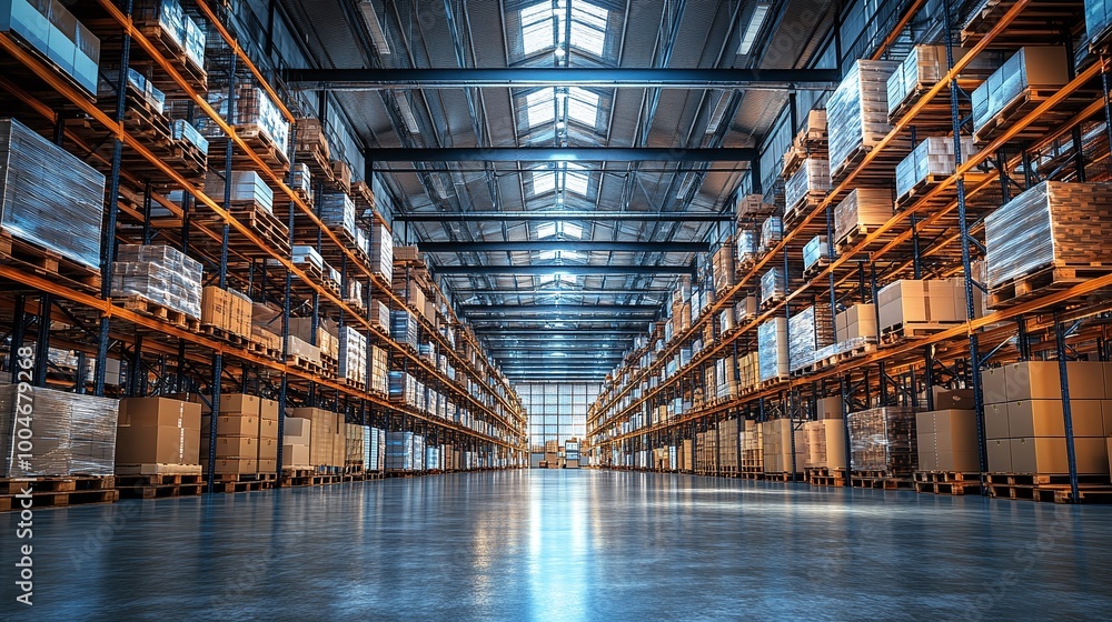 Poster smart and automated warehouse interior designed for maximum efficiency in logistics and supply chain