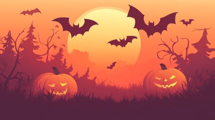 Fototapeta premium Soft, elegant shadow shapes of Halloween icons like bats and pumpkins, subtly blending into a gentle, gradient backdrop,