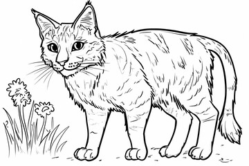 Obraz premium Coloring page with a cat, black and white outline. A great chance for children to show imagination and develop artistic skills.