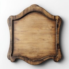 An antique-style 3D wooden sign with a rounded top, featuring a blank space for customization, isolated against a simple white backdrop