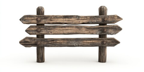 An antique-style 3D wooden signpost with multiple arms, each displaying a different texture, isolated against a white background to emphasize its vintage appeal