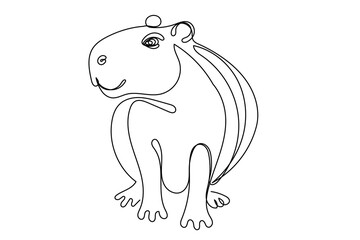 Line Art Funny Cute Capibara Animal Logo Sketch Silhouette. Doodle One Continuous Editable Outline Vector Illustration. Cute Animal Mascot Symbol Contour Design	