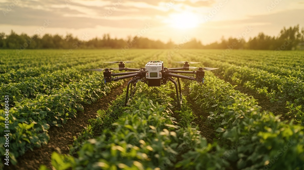 Poster agricultural innovation with an autonomous robot equipped with ai technology and sensors working in 