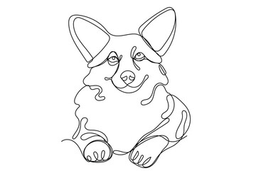 Cute Adorable Corgi Dog Pet Animal Symbol Silhouette Portrait One Continuous Editable Curve Doodle Line Art Drawn Portrait Isolated On White Background	

