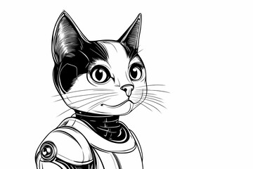 Obraz premium A black and white coloring book with a picture of a cat, ideal for children. Develops creative thinking and attention to detail.