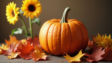 Fall Autumn Pumpkins Sunflowers Orange Leafs Decoration