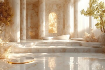 3d design featuring luxurious golden and white elements set against a rich textured backdrop creating an opulent and elegant composition that exudes sophistication and highend aesthetics