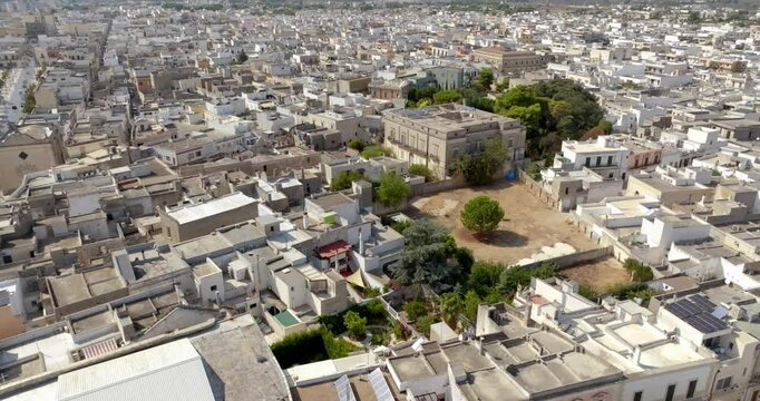 Aerial view of houses and apartments in the historic center of Manduria. It is a city in the province of Taranto, Puglia, Italy.