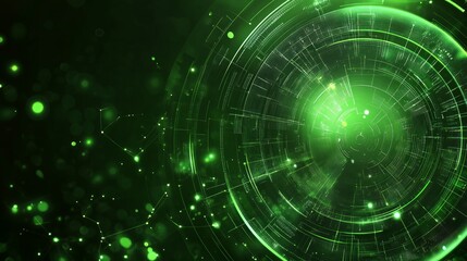 Naklejka premium A vibrant green abstract design featuring circular patterns and glowing elements.