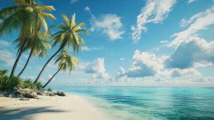 Serene Tropical Beach with Palm Trees and Clear Waters