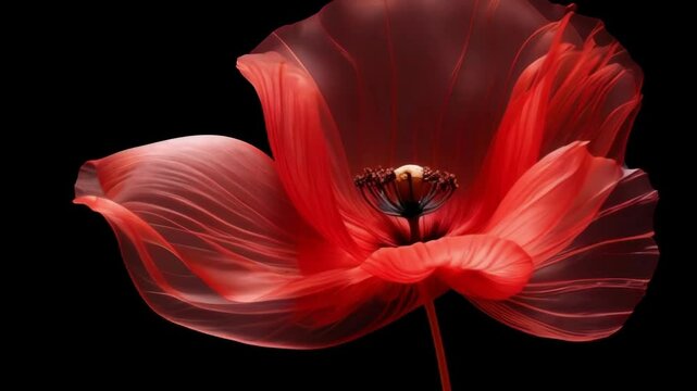 Stylized red poppy flower on black background. Remembrance Day, Armistice Day, Anzac day symbol