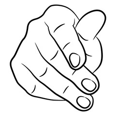 Front view of a human hand. Fingering gesture. Cartoon style. Black and white linear silhouette.