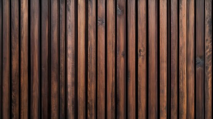 Rustic wooden wall with vertical timber panels made of decorative wooden slats and detailed wood grain texture used as a modern minimalist interior design element or architectural facade surface