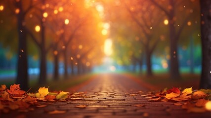 Beautiful autumn path with leaves and stones, calm and harmony on a minimalist photo