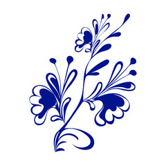 Vector decorative flower on white background blue silhouette for ornament, pattern