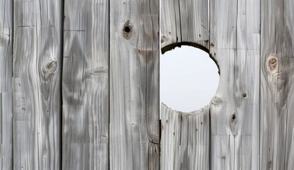 The hole in the wooden fence isolated on a white background