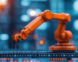 Futuristic construction site with automated drilling equipment