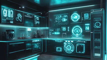 Obraz premium A futuristic AI interface controlling all home appliances. 