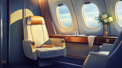 first class or business class seat in airplane, concept of luxury lifestyle of successful rich people