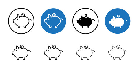 Piggy bank icon Thin line art collection