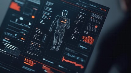 Futuristic AI system analyzing data from wearable devices to provide personalized fitness and health improvement plans, AI health tech, personalized fitness