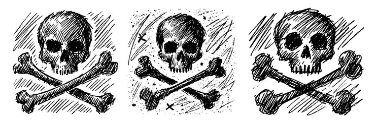 Obraz premium set of pirate skulls in detailed sketch style, black vector illustration