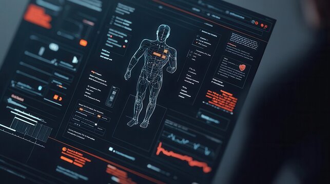 Futuristic AI system analyzing data from wearable devices to provide personalized fitness and health improvement plans, AI health tech, personalized fitness