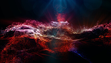 Landscape of a futuristic planet. Magic digital futuristic glowing energy particles.
