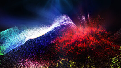 Landscape of a futuristic planet. Magic digital futuristic glowing energy particles.
