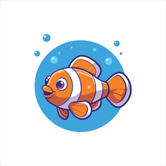 Cute Clownfish Swimming Cartoon Vector Icon Illustration
