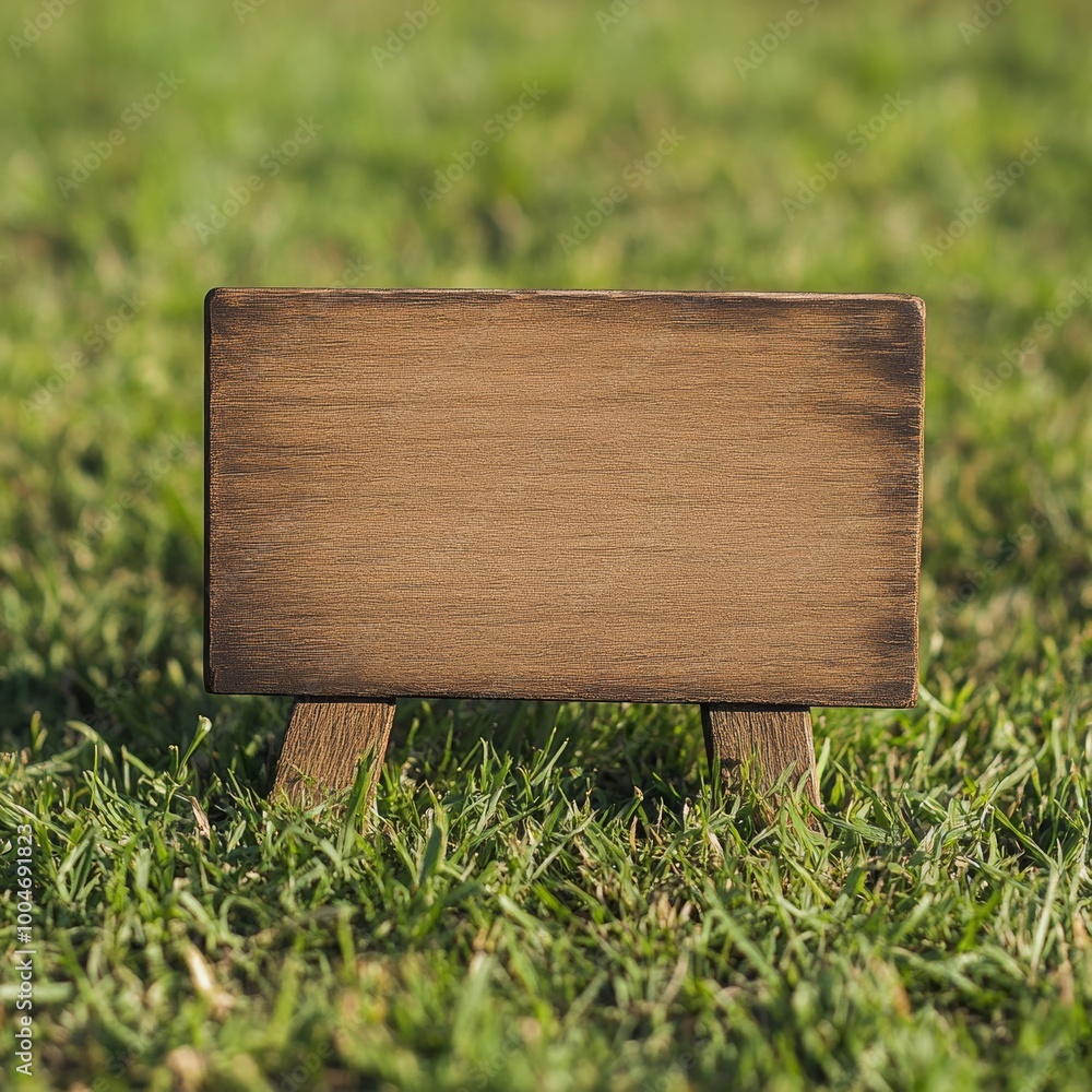Poster a three-dimensional wooden marker with a simple rectangular shape, featuring a weathered finish and 