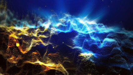 Landscape of a futuristic planet. Magic digital futuristic glowing energy particles.
