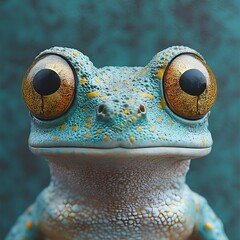 a realistic blue poison frog staring , realistic, national geographic style