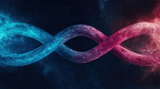 Artistic rendering of the limit notation expanding into infinity, on a starry cosmic backdrop, Mathematics of infinity, Limit concept in space