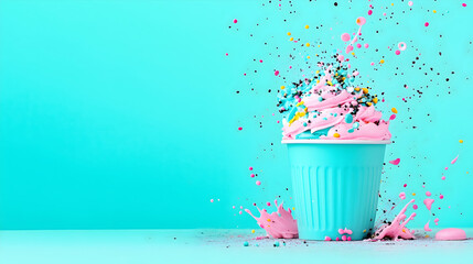 Colorful Ice Cream Cup Explosion Sprinkles Creamy Delightful Fun Splash