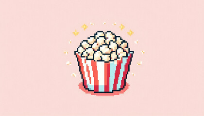 Illustration against light background with space for text, pixel art style 