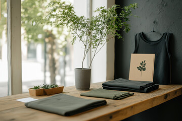 Eco-Friendly Minimalist Decor with Indoor Plants and Folded Clothes