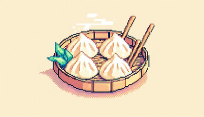 Illustration against light background with space for text, pixel art style 