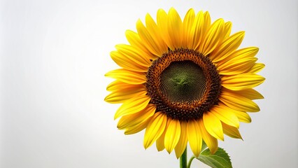 Obraz premium Bright yellow sunflower with large petals and dark center standing tall against a clean and crisp white background, symbolizing warmth and happiness.