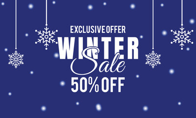 Winter sale vector banner set with sale text and snow background template for winter season discount promotion. Vector illustration.