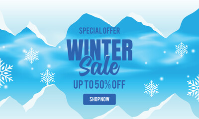 Winter sale vector banner set with sale text and snow background template for winter season discount promotion. Vector illustration.