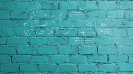 Fototapeta premium Math formulas drawn as street art on a brick wall, graffiti-style, Urban mathematics, Graffiti calculus