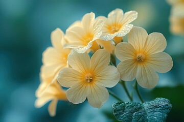 Fototapeta premium A close up of a bunch of yellow flowers with a blue background