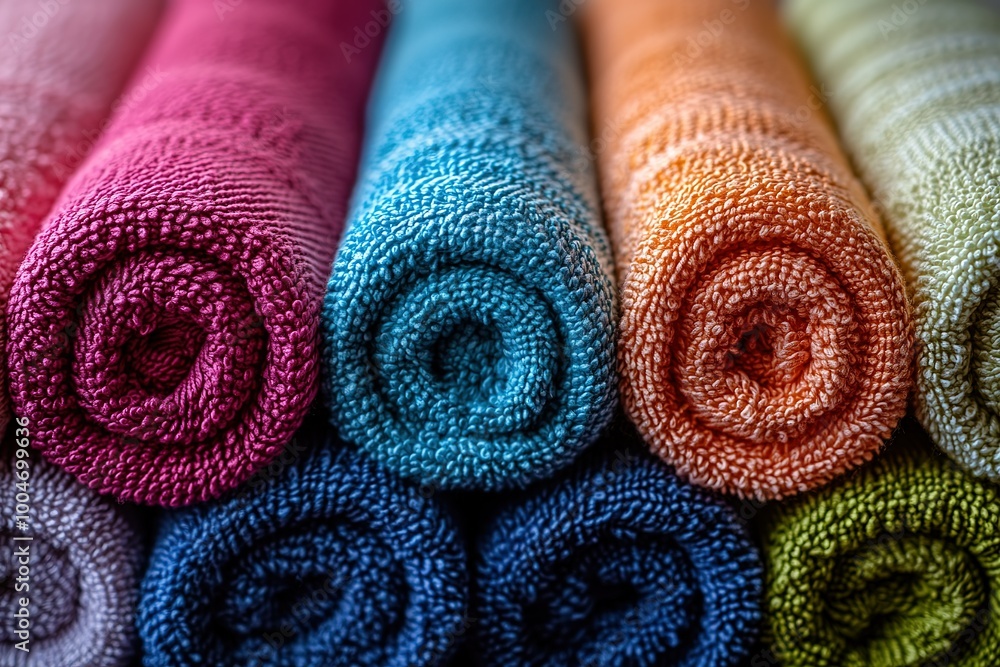 Poster a stack of towels with different colors and patterns