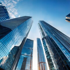 Reflective Skyscrapers and Modern Business Office Buildings, with new york city bulding 
