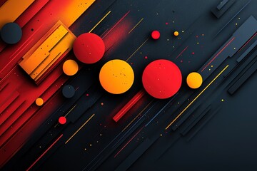 A colorful abstract painting of circles and squares with a black background