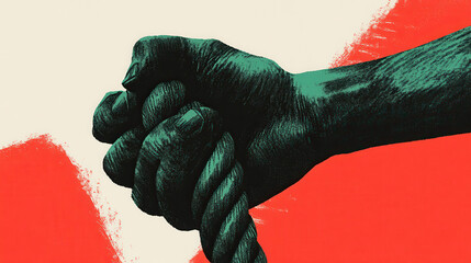 Powerful Illustration of Unity and Strength with Hand Grip and Bold Colors