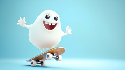 Obraz premium Cartoon character is riding a skateboard with a big smile on his face