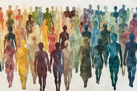 diverse crowd of abstract human figures